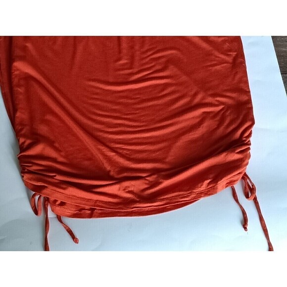 Olivia Blu Skirt Size 3X Orange Drawstring Ruched Sides Stretch Mini To Knee - Picture 6 of 6